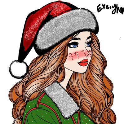 realistic girl in santa hat