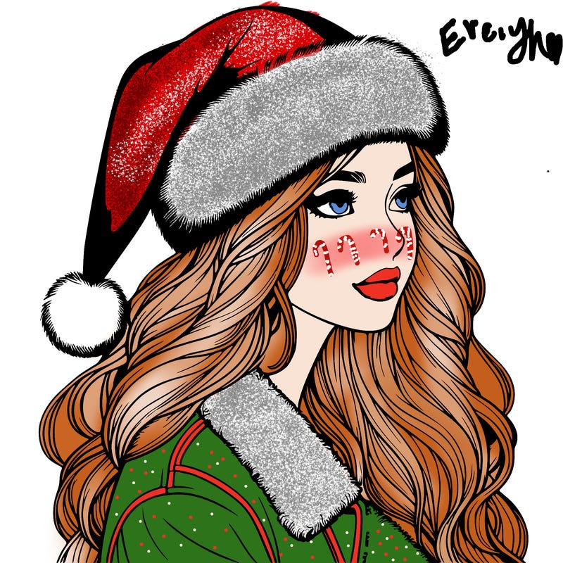 realistic girl in santa hat