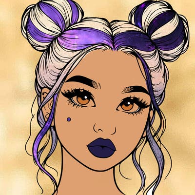 realistic girl with two buns on her hair and lips