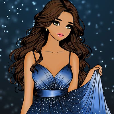 realistic girl in flowy silky prom dress