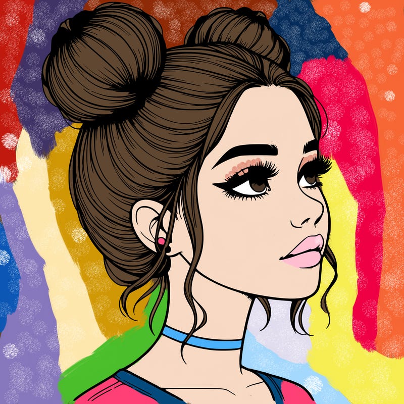 realistic girl with buns on the top of her head