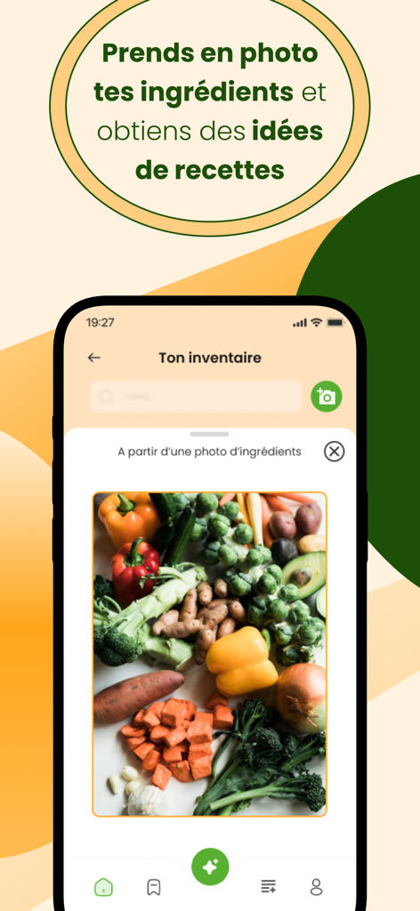 Eat Easy mobile App, die ein Foto von frischem Gemüse zeigt, das zur Generierung von Rezeptideen verwendet wird