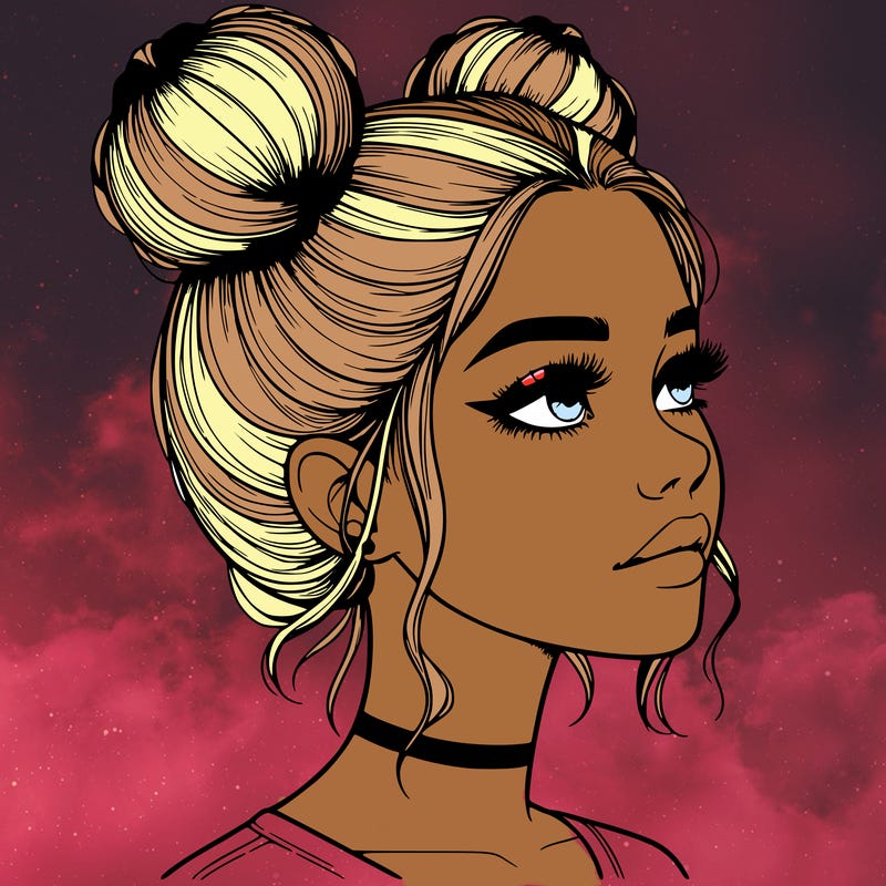 realistic girl with buns on the top of her head