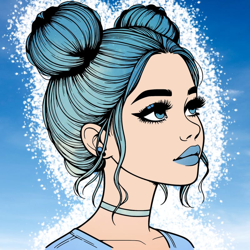 realistic girl with buns on the top of her head