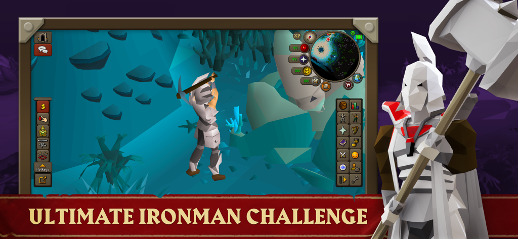Old School RuneScape - A character mining in a cave in Old School RuneScape featuring the Ultimate Ironman Challenge.