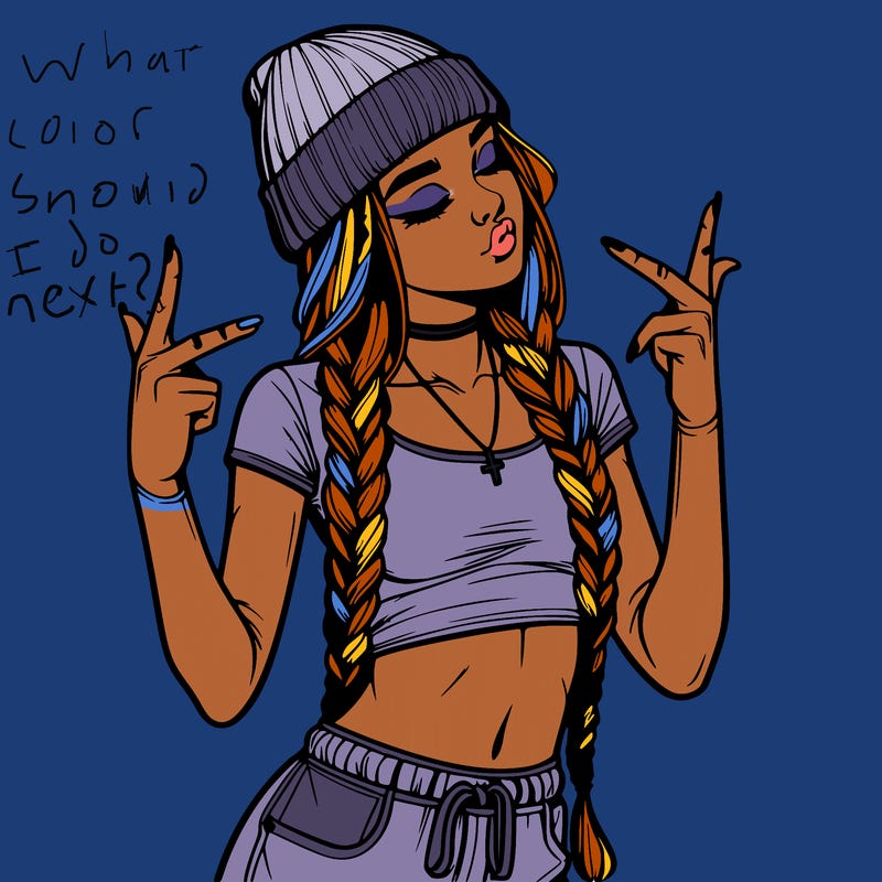 realistic teenage girl with braids and a beanie and crop top doing 🫶🏼