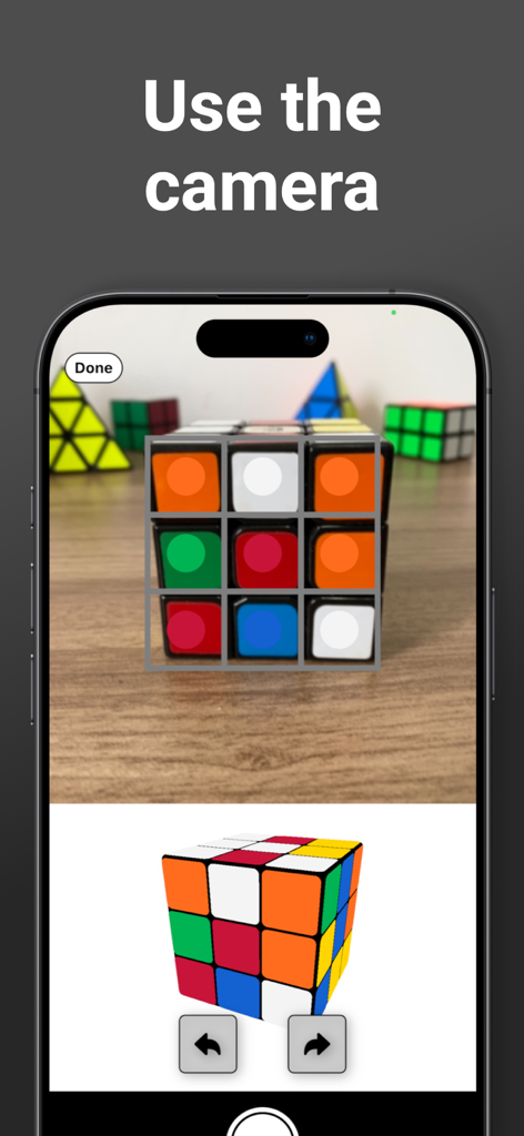 Smartphone app using camera to scan and identify colors on a Rubik's Cube