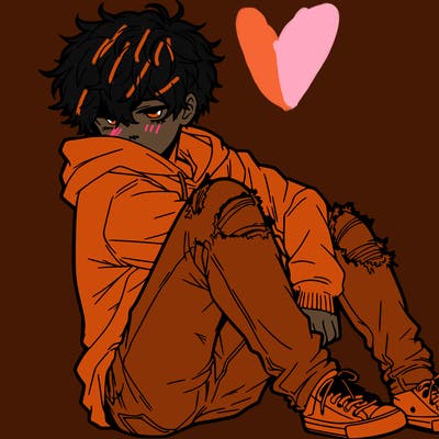 a male hoddie ripped jeans messy hair anime