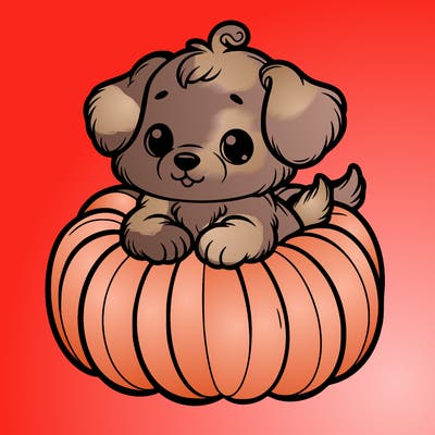 cute little puppy in a pumpkin