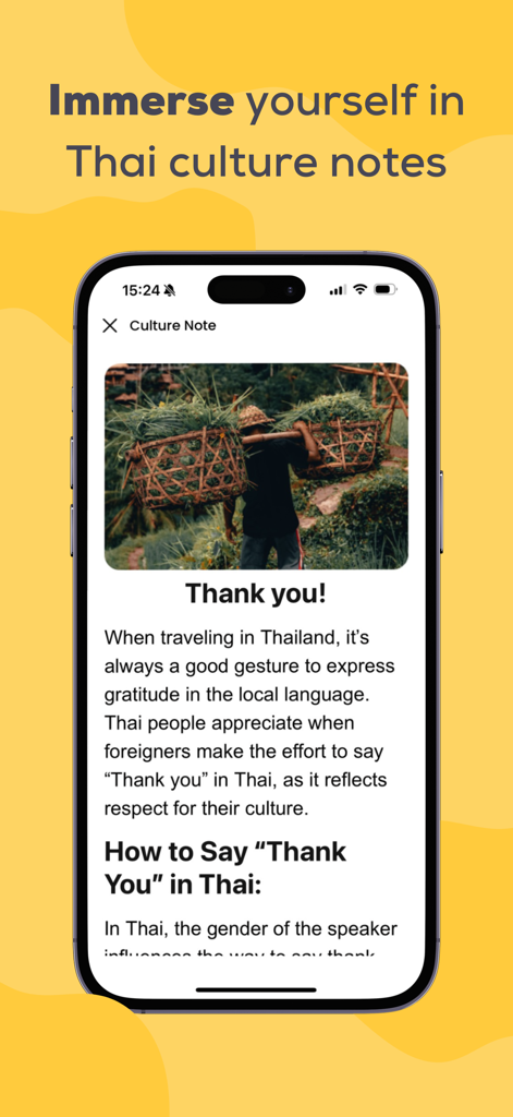 Ling - Learn Thai Language - Ling app culture note screen teaching how to say thank you in Thai