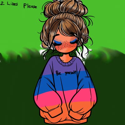 girl with baggy sweatshirt and messy bun