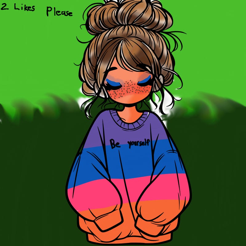 girl with baggy sweatshirt and messy bun