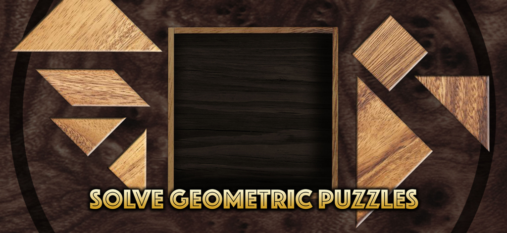 The Lost Treasure - A wooden geometric tangram puzzle board with various triangular and polygonal pieces