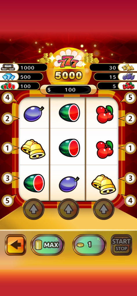 Slot Machines Classic : lucky - Classic three reel slot machine interface with fruit symbols and jackpot display