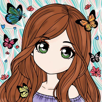 realistic girl with butterflies around her