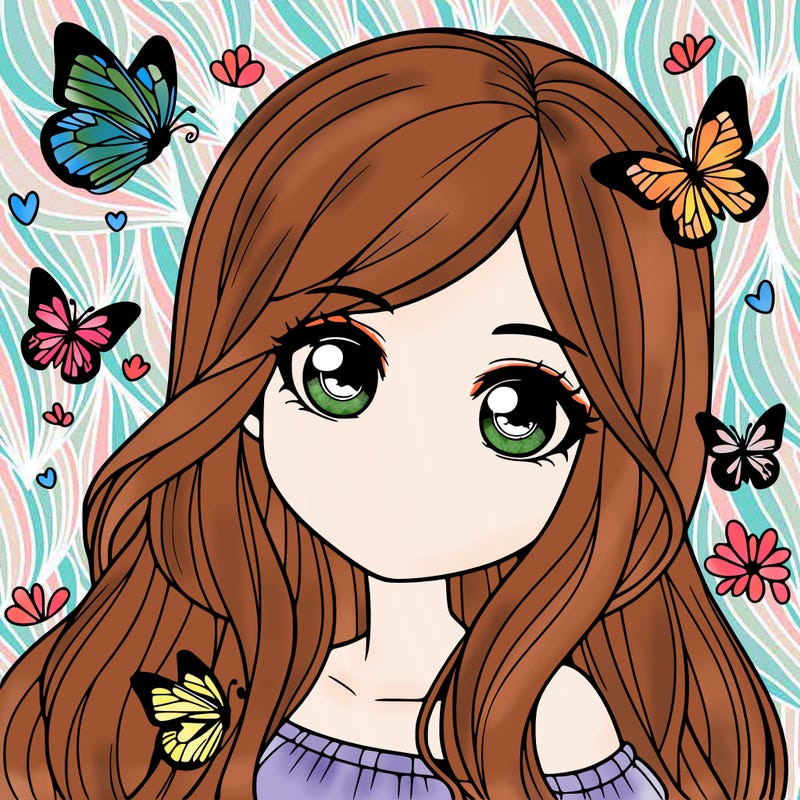 realistic girl with butterflies around her