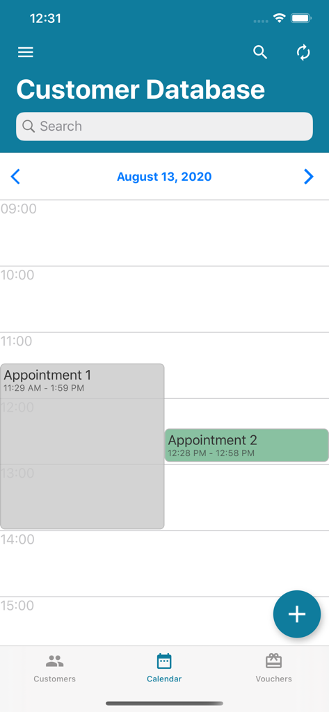 Programmazione giornaliera del calendario nell'app Database Clienti che mostra molteplici appuntamenti con i clienti