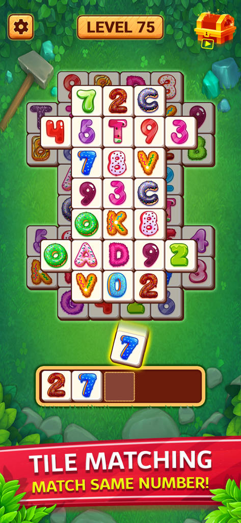 Classic Number Game -Numpuzzle - Captura de pantalla del juego del modo Tile Matching en Classic Number Game Numpuzzle mostrando fichas de números coloridas en el nivel 75