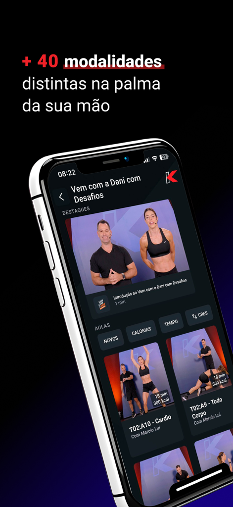 Kikos Fit - Mobile screen of the Kikos Fit app displaying diverse fitness classes and celebrity trainers