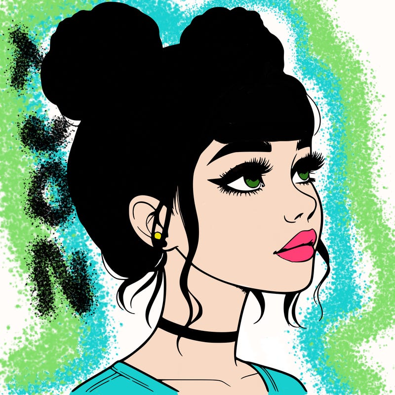 realistic girl with buns on the top of her head