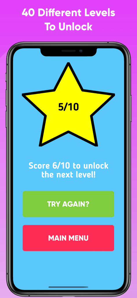 Riddle Test 게임 화면으로 10점 만점에 5점을 받았으며 다음 레벨을 잠금 해제하려면 10점 만점에 6점을 받아야 합니다.