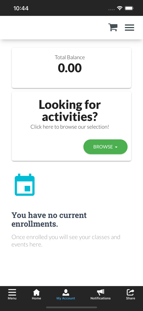 DMSS Swimming - DMSS Swimming App Benutzerkontobildschirm mit Kontostand und Anmeldestatus