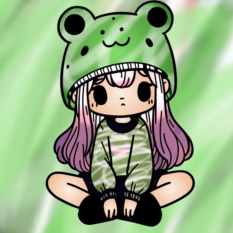 a girl wearing a frog hat and some frog socks
