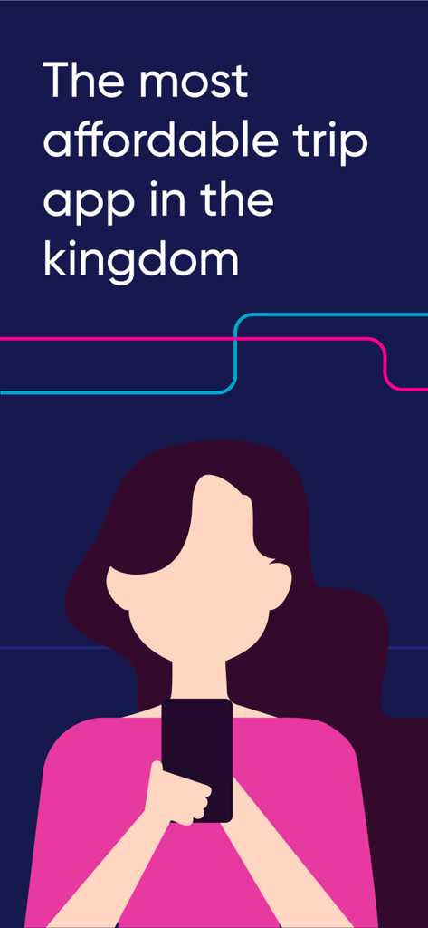 Illustration of a woman holding a smartphone with text describing Ego as the most affordable trip app in the kingdom