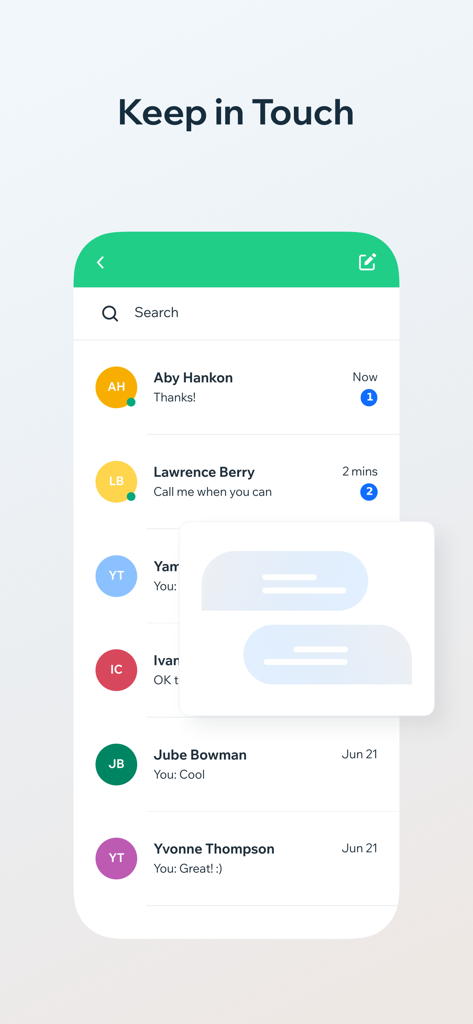 Sens Culture Magazine - Sens Culture Magazine app messaging interface titled Keep in Touch with user chat list