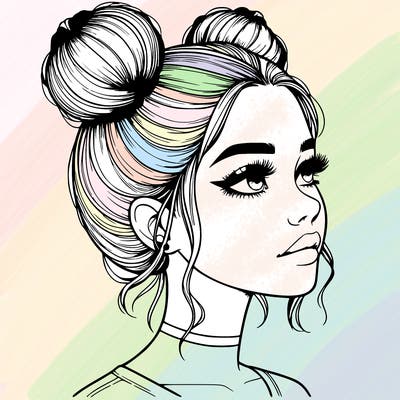 realistic girl with buns on the top of her head