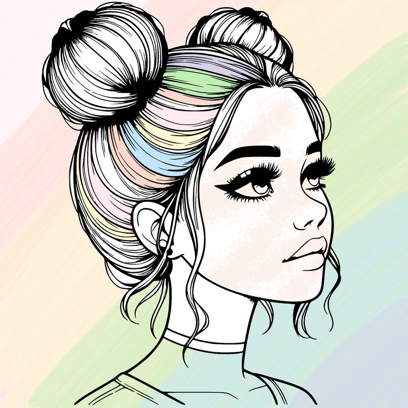realistic girl with buns on the top of her head