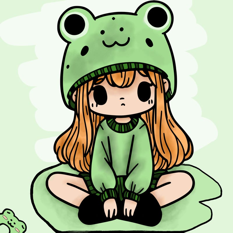 a girl wearing a frog hat and some frog socks