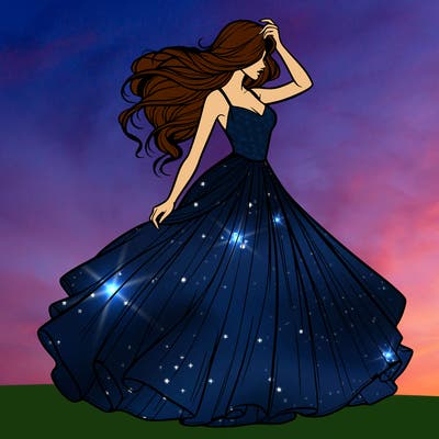 realistic woman with dress flowing in the wind