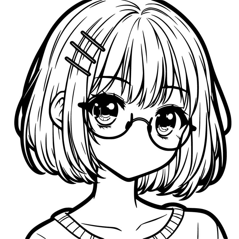 manga girl with bangs and short hair and with glasses