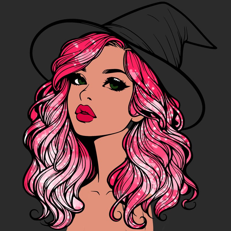 realistic witch girl with wavy hair and lips
