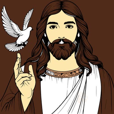 realistic jesus with a beautiful dove flying above him