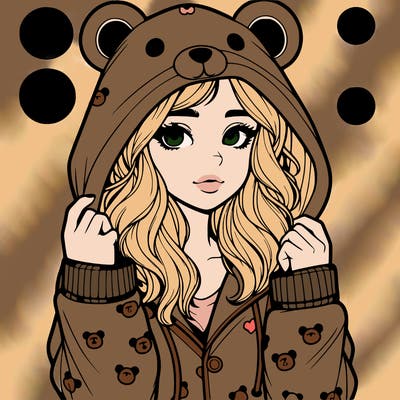 realistic girl in a animal pjs hoodie