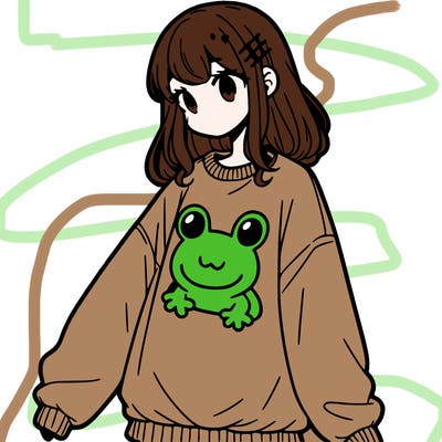 girl wearing frogging sweatshirt