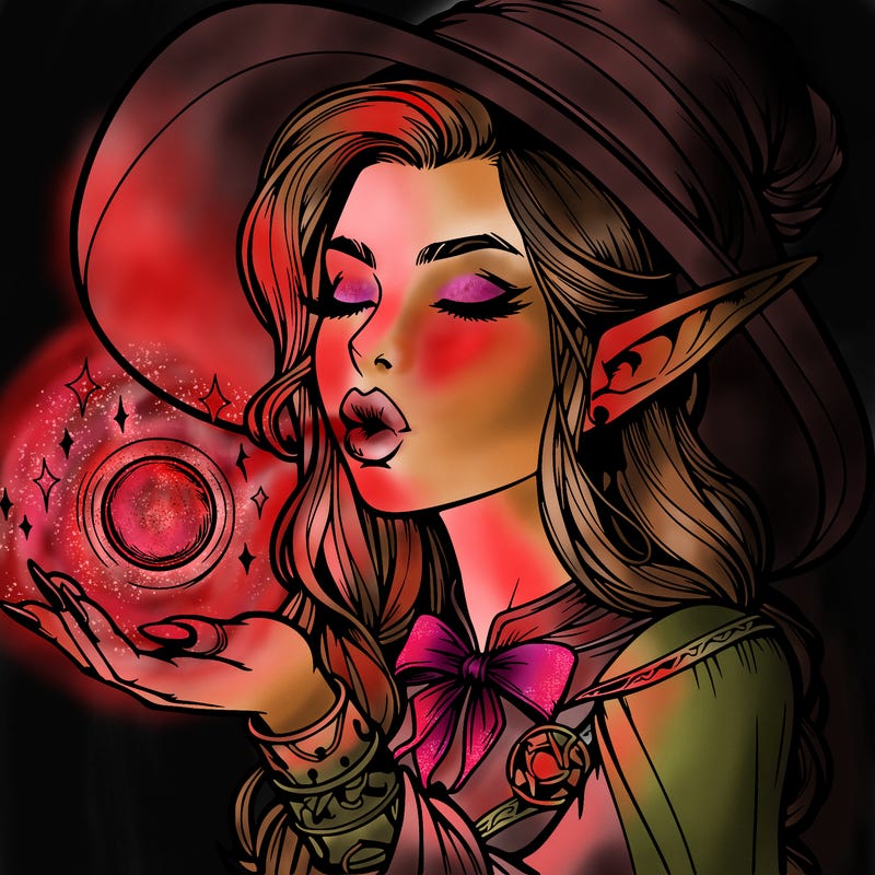 realistic elf casting a spell with lips