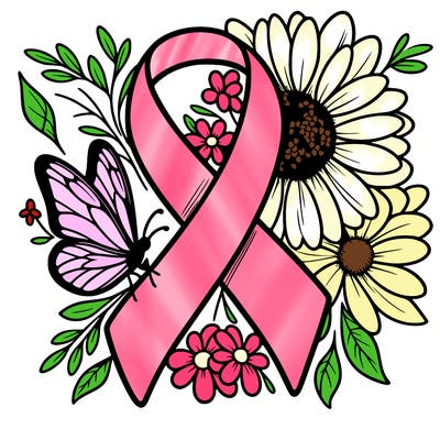 cancer awareness symbol with flowers and butterflies