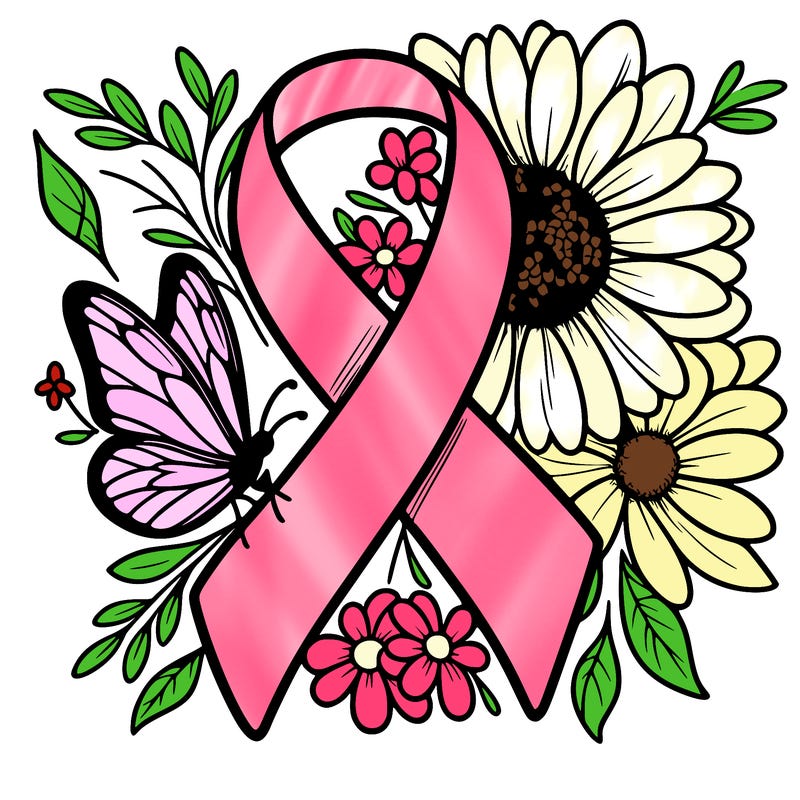 cancer awareness symbol with flowers and butterflies