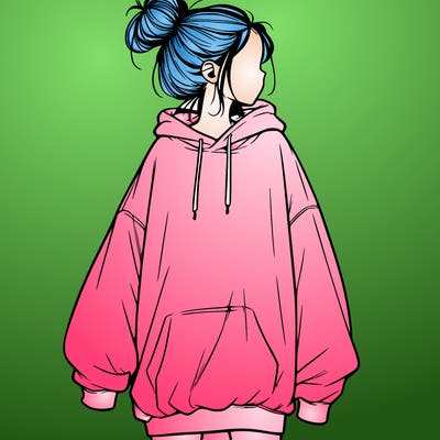 realistic girl with a oversized sweatshirt on and a bun