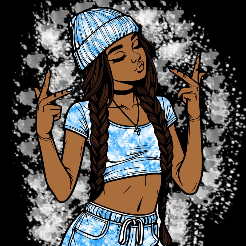 realistic teenage girl with braids and a beanie and crop top doing 🫶🏼