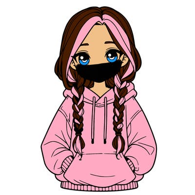 a realistic girl with a oversized hoodie and she has braids