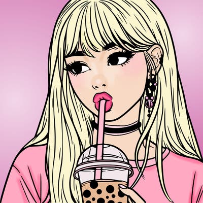 aesthetic realistic girl drinking boba