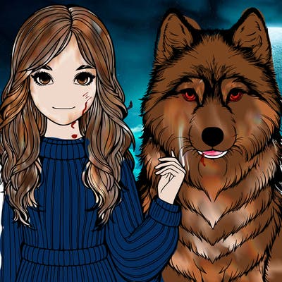 a realistic girl with a realistic wolf