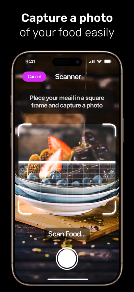 Nutri Snap: AI Calorie Counter - Interfaz del escáner de alimentos con IA de Nutri Snap para un seguimiento de calorías fácil