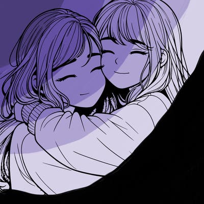 realistic two girls hugging