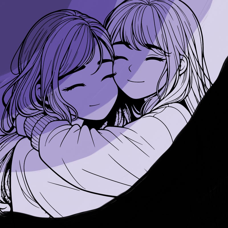 realistic two girls hugging