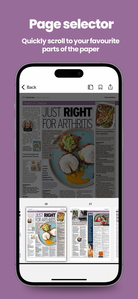 Burton Mail Newspaper - Interface of Burton Mail Newspaper app showing the page selector for digital paper navigation